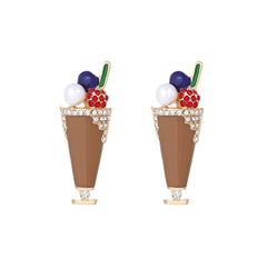 Wholesale Novelty Ice Cream Wine Glass Enamel Alloy Rhinestones Ear Studs - ChicMeto