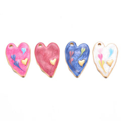 Wholesale Pack of 3 Sweet Simple Style Heart Shape Stainless Steel Enamel Pendant Jewelry Accessories - ChicMeto