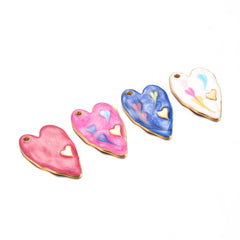 Wholesale Pack of 3 Sweet Simple Style Heart Shape Stainless Steel Enamel Pendant Jewelry Accessories - ChicMeto