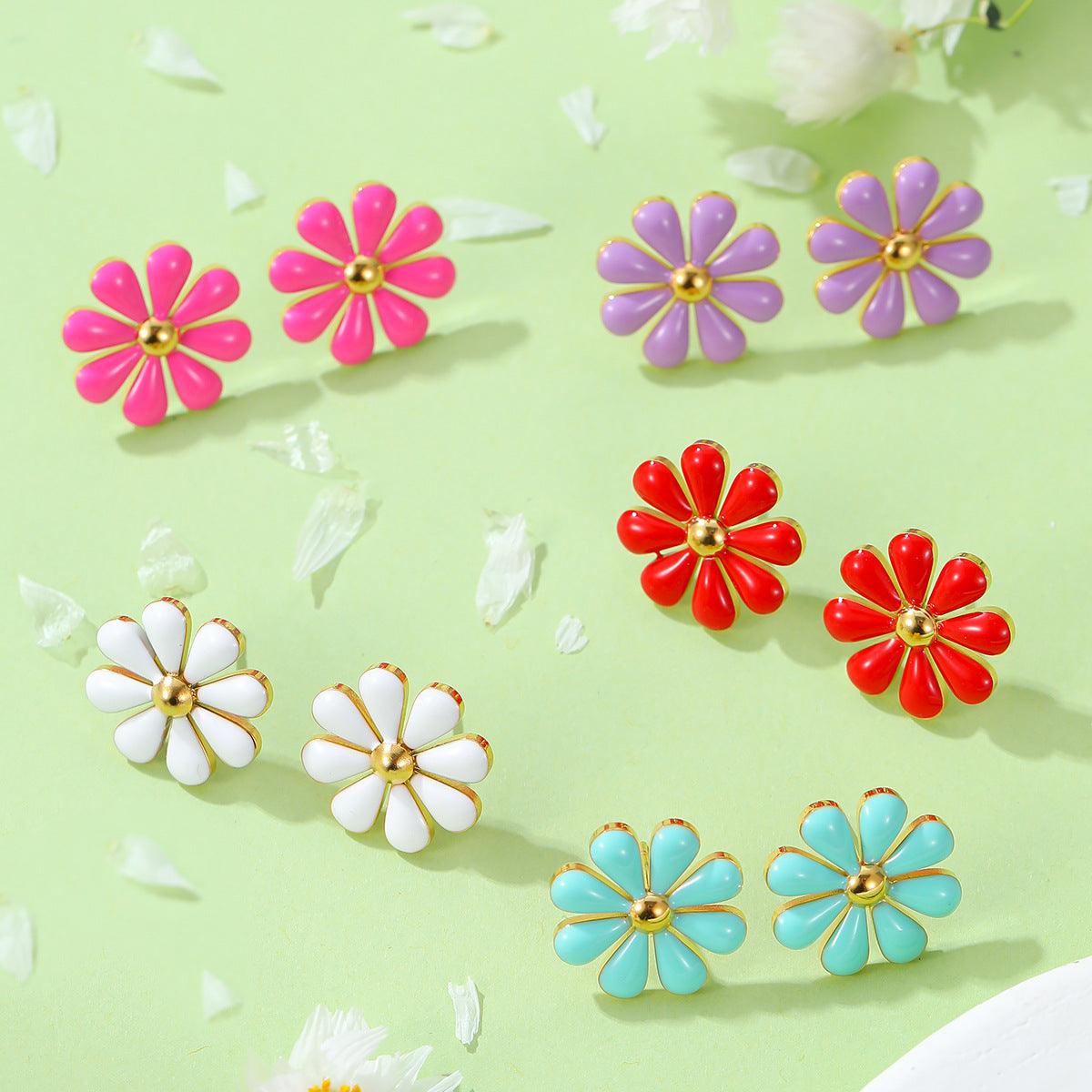 Wholesale Pastoral Daisy 304 Stainless Steel Ear Studs for Women High-Quality Floral Design - ChicMeto