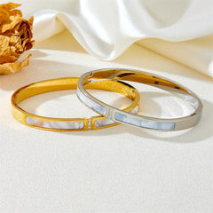 Wholesale Princess Cute Solid Color Shell Inlay Stainless Steel Bangle - ChicMeto