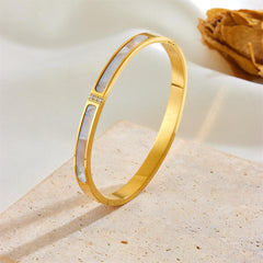 Wholesale Princess Cute Solid Color Shell Inlay Stainless Steel Bangle - ChicMeto