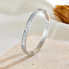 Wholesale Princess Cute Solid Color Shell Inlay Stainless Steel Bangle - ChicMeto