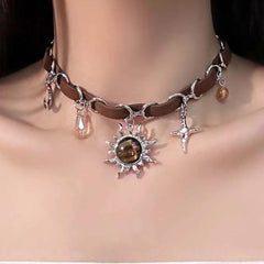 Wholesale Punk Cross Sun Moon Alloy Plating Women's Choker - ChicMeto