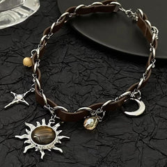 Wholesale Punk Cross Sun Moon Alloy Plating Women's Choker - ChicMeto