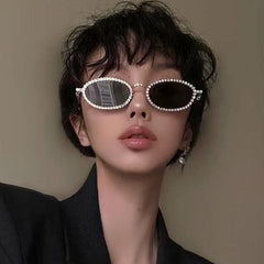 Wholesale Punk Streetwear Oval AC Oval Frame Full Frame Women's Sunglasses - ChicMeto