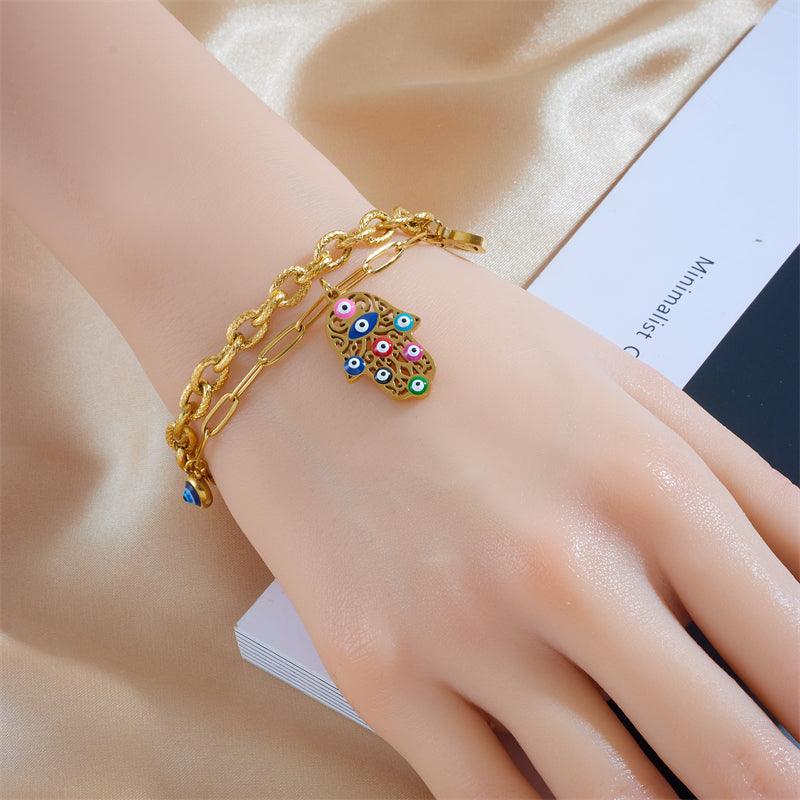 Wholesale Retro Devil's Eye Titanium Steel Plating 18K Gold Plated Bracelets - ChicMeto