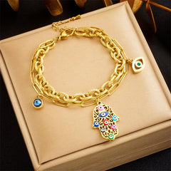 Wholesale Retro Devil's Eye Titanium Steel Plating 18K Gold Plated Bracelets - ChicMeto