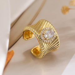 Wholesale Retro Exaggerated Simple Style Geometric Copper Plating Inlay 18K Gold Plated Zircon Open Rings - ChicMeto