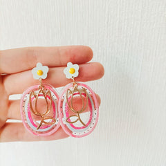 Wholesale Retro Flower Patchwork Acrylic Drop Earrings - ChicMeto