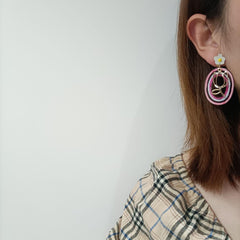 Wholesale Retro Flower Patchwork Acrylic Drop Earrings - ChicMeto