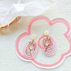 Wholesale Retro Flower Patchwork Acrylic Drop Earrings - ChicMeto