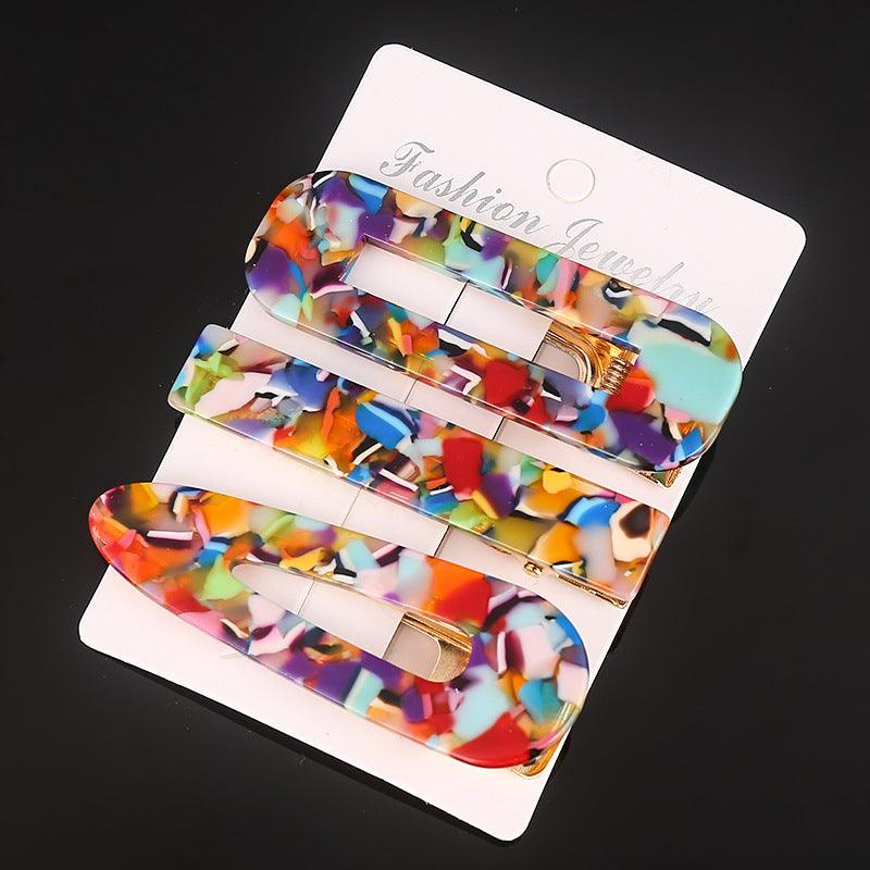 Wholesale Retro Geometric Color Block Acetic Acid Sheets Hair Clip 3 Piece Set - ChicMeto