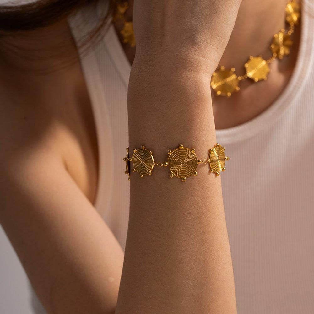 Wholesale Retro Roman Style Geometric Stainless Steel Plating 18K Gold Plated Bracelets - ChicMeto