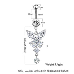 Wholesale Retro Sexy Tree Crown Butterfly Stainless Steel Inlay Zircon Belly Ring 1 Piece - ChicMeto