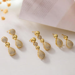 Wholesale Retro Simple Style Commute Round Water Droplets Inlay Copper Zircon 18K Gold Plated Drop Earrings Pair - ChicMeto