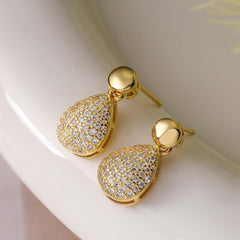 Wholesale Retro Simple Style Commute Round Water Droplets Inlay Copper Zircon 18K Gold Plated Drop Earrings Pair - ChicMeto