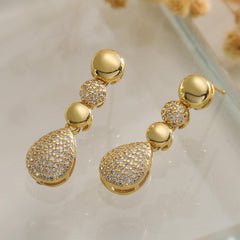 Wholesale Retro Simple Style Commute Round Water Droplets Inlay Copper Zircon 18K Gold Plated Drop Earrings Pair - ChicMeto