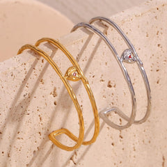 Wholesale Retro Simple Style Heart Shape Stainless Steel Enamel Plating 18K Gold Plated Bangle - ChicMeto