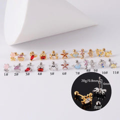 Wholesale Retro Starfish Crab Stainless Steel Copper Inlay Zircon Ear Studs - ChicMeto