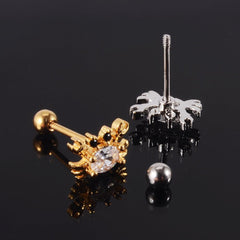 Wholesale Retro Starfish Crab Stainless Steel Copper Inlay Zircon Ear Studs - ChicMeto