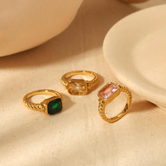 Wholesale Retro Twist Stainless Steel Rings Polished with Zircon Inlay 18K Gold Plated - ChicMeto