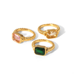 Wholesale Retro Twist Stainless Steel Rings Polished with Zircon Inlay 18K Gold Plated - ChicMeto