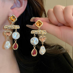 Wholesale Retro Water Droplets Inlay Alloy Rhinestones Drop Earrings - ChicMeto