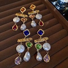 Wholesale Retro Water Droplets Inlay Alloy Rhinestones Drop Earrings - ChicMeto