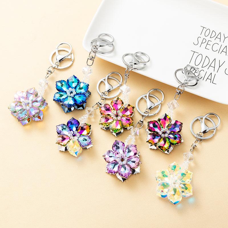 Wholesale Shiny Flower Artificial Crystal Bag Pendant Keychain - ChicMeto