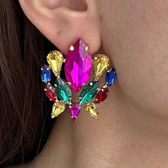 Wholesale Shiny Geometric Inlay Alloy Rhinestone Ear Studs - ChicMeto