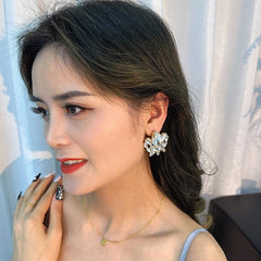 Wholesale Shiny Geometric Inlay Alloy Rhinestone Ear Studs - ChicMeto