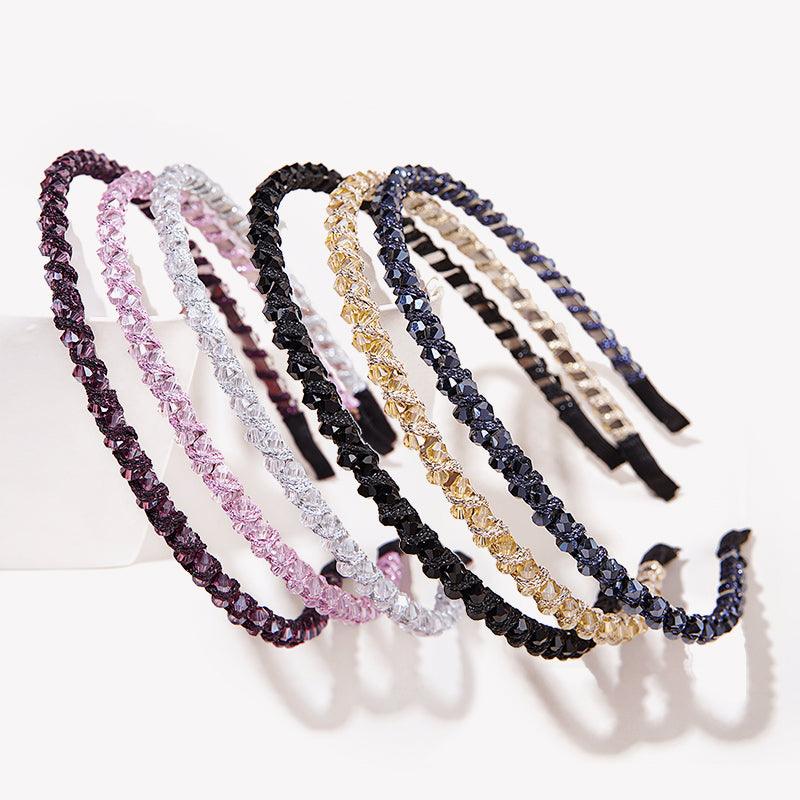 Wholesale Shiny Solid Color Alloy Rhinestone Beaded Hair Band - ChicMeto