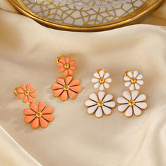 Wholesale Simple Classic Flower Plating Inlay 304 Stainless Steel Resin 18K Gold Plated Drop Earrings - ChicMeto