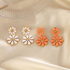 Wholesale Simple Classic Flower Plating Inlay 304 Stainless Steel Resin 18K Gold Plated Drop Earrings - ChicMeto