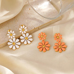 Wholesale Simple Classic Flower Plating Inlay 304 Stainless Steel Resin 18K Gold Plated Drop Earrings - ChicMeto