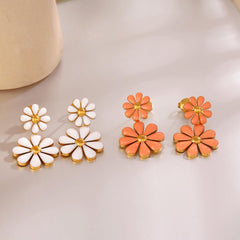 Wholesale Simple Classic Flower Plating Inlay 304 Stainless Steel Resin 18K Gold Plated Drop Earrings - ChicMeto