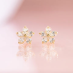 Wholesale Simple Classic Style Flower Plating Inlay Sterling Silver Zircon 18K Gold Plated Ear Studs Pair - ChicMeto