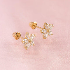 Wholesale Simple Classic Style Flower Plating Inlay Sterling Silver Zircon 18K Gold Plated Ear Studs Pair - ChicMeto