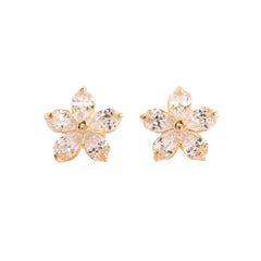 Wholesale Simple Classic Style Flower Plating Inlay Sterling Silver Zircon 18K Gold Plated Ear Studs Pair - ChicMeto