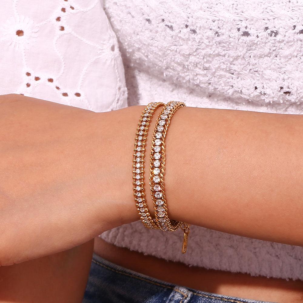 Wholesale Simple Classic Style Solid Color Stainless Steel Plating Rhinestones Inlay 18K Gold Plated Bracelets - ChicMeto