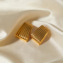 Wholesale Simple Classic Style Stripe Plating 316 Stainless Steel 18K Gold Plated Ear Studs for Women - ChicMeto