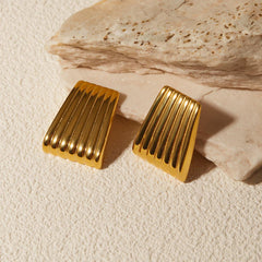 Wholesale Simple Classic Style Stripe Plating 316 Stainless Steel 18K Gold Plated Ear Studs for Women - ChicMeto