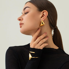 Wholesale Simple Classic Style Triangle Plating Stainless Steel 18K Gold Plated Ear Studs Pair - ChicMeto