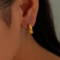 Wholesale Simple Classic Twist Plating Stainless Steel 18K Gold Plated Ear Studs Pair - ChicMeto