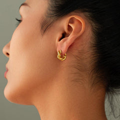 Wholesale Simple Classic Twist Plating Stainless Steel 18K Gold Plated Ear Studs Pair - ChicMeto