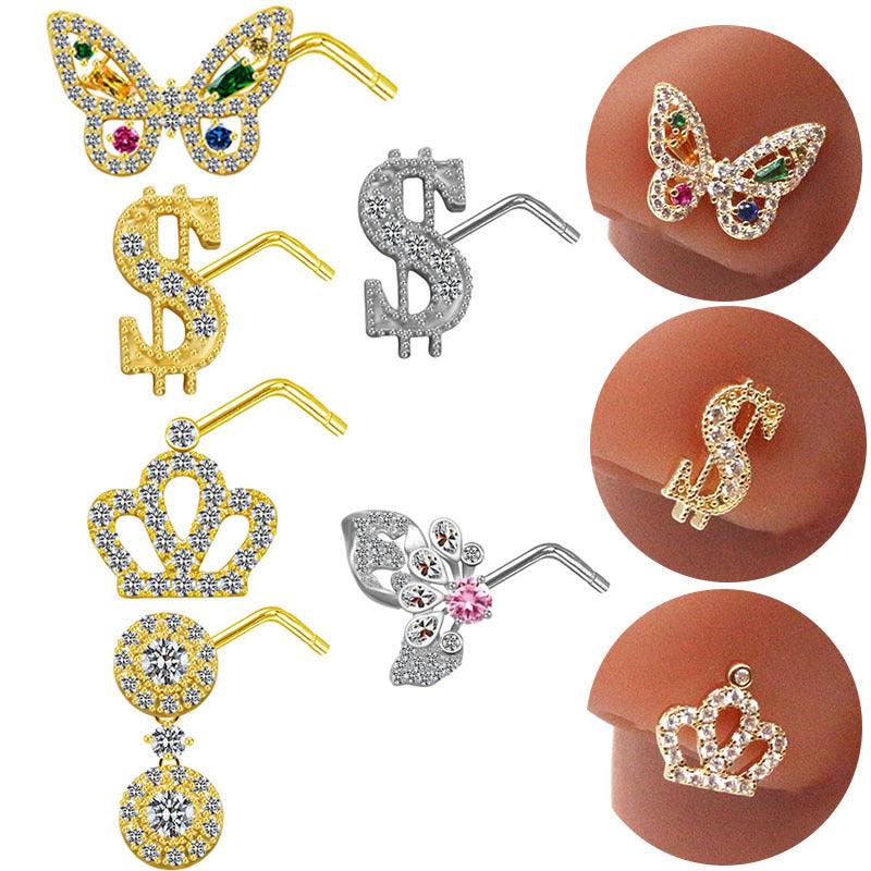 Wholesale Simple Style Butterfly Stainless Steel Plating Inlay Zircon Nose Ring - ChicMeto