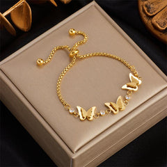 Wholesale Simple Style Butterfly Titanium Steel Plating 18K Gold Plated Bracelets - ChicMeto