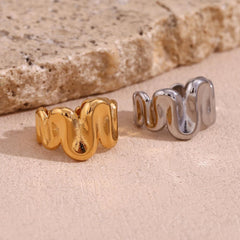 Wholesale Simple Style Classic Irregular Open Rings Stainless Steel 18k Gold Plated - ChicMeto