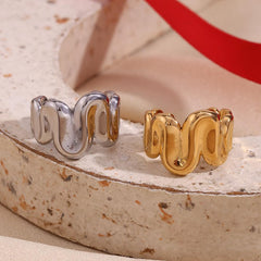 Wholesale Simple Style Classic Irregular Open Rings Stainless Steel 18k Gold Plated - ChicMeto